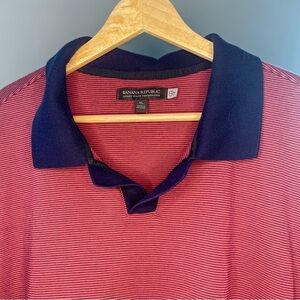 Banana Republic Men's Red and White Striped Polo Shirt (XL)